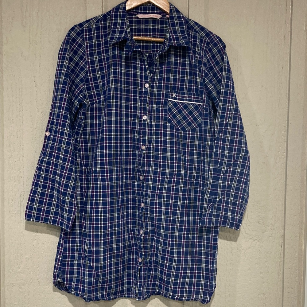 Victoria's Secret Navy Plaid Night Shirt